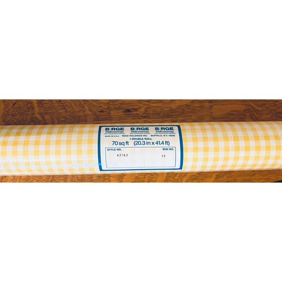 Double Roll of Vintage Yellow + White Gingham Wallpaper, New, 70 SQFT - Picture 2 of 2